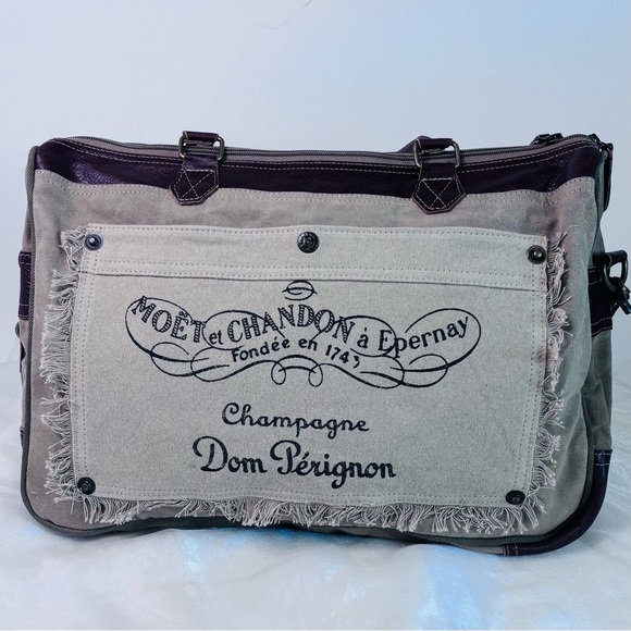 Myra Bag Champagne Fringe Upcycled Canvas and Genuine Leather Crossbody Bag - Picture 2 of 7